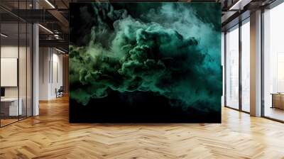 horror green blue wall, grunge dark smoke texture, black haunted background for horror thriller mystery movie poster design. Generative AI Wall mural