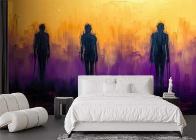  abstract painting with geometric forms figurative drawings retro expressionism elongated figures restrained expressionism wallpaper background digital art Wall mural