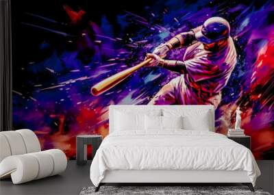 Abstract Acryl Oil Surreal Baseball Softball The Batter Tries to Hit the Ball Digital Art Wallpaper Background Cover Brainstorming Wall mural