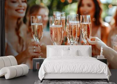 Champagne Sparkling wine Prosecco is poured into Glasses afterward and toasted Digital Art Wallpaper Background Backdrop Brainstorming Cover Card Wall mural