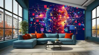 Creative Brainstorming Abstract Representation of a Human Head with Colorful Blocks and Splashes Symbolizing Innovative Thinking and Cognitive Processes Wallpaper Digital Art Poster Brainstorming Map  Wall mural