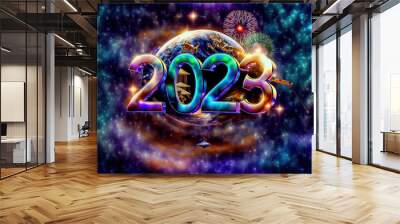 Happy New Year 2023 Backdrop Background Cover Digital Art with Generative AI Technology Wall mural