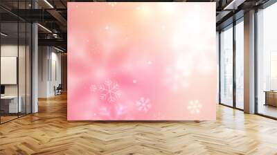 Pink blurred snowflakes background Wall mural