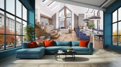 3D rendering of  living room of chalet Wall mural