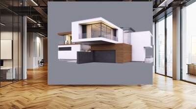 3d rendering of modern house by the river at evening isolated on gray. Wall mural