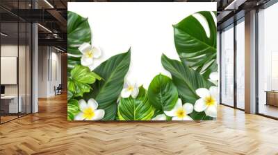 Green leaves of tropical plants, flower arrangement in the garden, nature backdrop, isolated on white background Wall mural