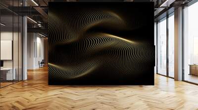 3D Vector wave lines pattern smooth curve flowing dynamic gold gradient light isolated on black background for concept of luxury, technology, digital, communication, science, music Wall mural