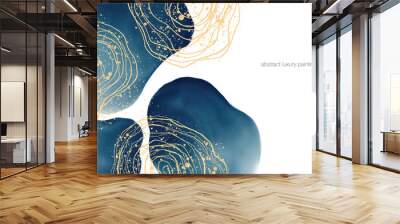 Abstract art luxury painting by beep blue round shape and gold glitter lines with text space for banner, background in luxury style. Wall mural