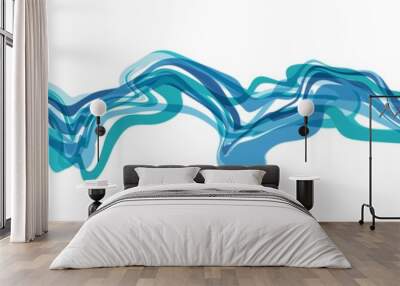 Abstract brush paint lines wavy flowing in blue green color isolated on white background Wall mural