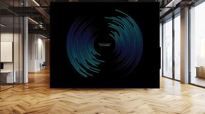 Abstract circle line pattern spin blue green light isolated on black background in the concept of music, technology, digital Wall mural