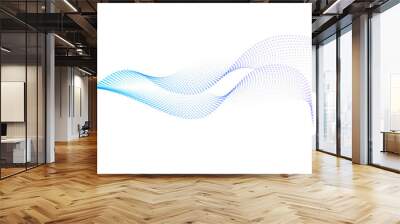 Abstract dot particles wavy flowing 3D curve pattern colorful gradient blue and purple isolated on transparent background in concept of technology, science, music, modern. Wall mural