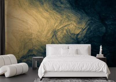 Abstract paint background by deep blue and gold color with liquid fluid texture in luxury concept. Wall mural