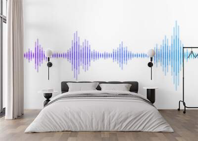 Abstract sound wave stripe lines colourful gradient blue purple equalizer isolated on transparent background in concept music, sound, technology. Wall mural