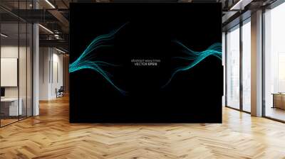 Abstract vector wave lines green and blue colors isolated on black background for design elements in concept technology, modern, science. A.I. Wall mural