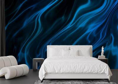 Abstract wave fluid surface background by blue light and black flowing texture. Wall mural