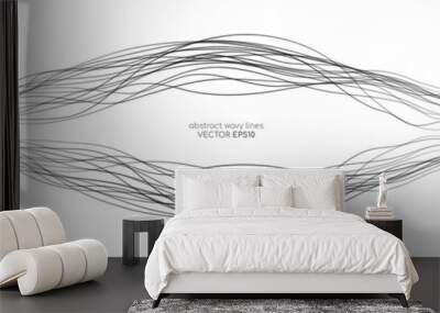 Abstract wavy dynamic black lines curve banner with space for text isolated on white background in concept technology, neural network, neurology, science, music. Wall mural