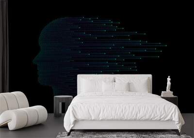 Artificial intelligence technology concept human head shape with light dots line blue color on black background. Vector in concept technology, communication, digital, ai, science. Wall mural