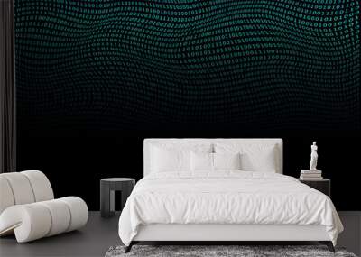 Binary code wavy on black background for digital, technology concept background  Wall mural