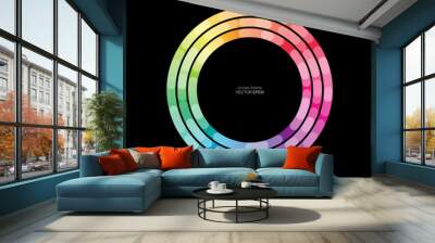 Colorful circle line rings swirl round frame spectrum colors isolated on black background for banner or template. Wall mural