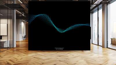 Flowing particles wave patten blue and green light color isolated on black background. Vector in concept of AI technology, science, music. Wall mural