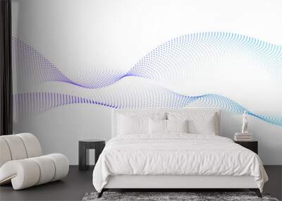 Flowing particles wave pattern, blue and purple gradient color isolated on white background. Vector in concept of AI technology, science, music, modern. Wall mural