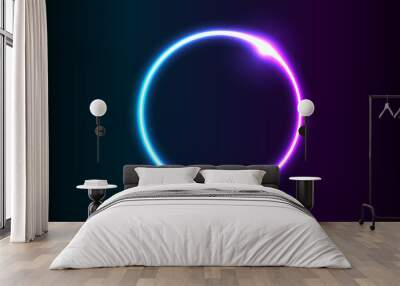 Vector abstract circle neon light line round frame colorful blue purple isolated on black background. Technology modern concept. Wall mural