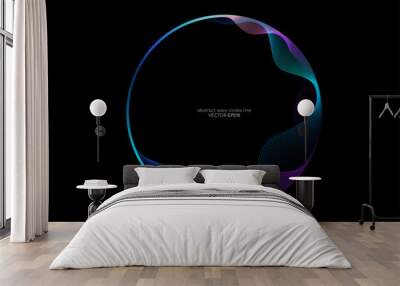 vector abstract circles lines wavy in round frame colorful spectrum light isolated on black backgrou Wall mural