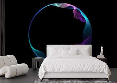 Vector abstract circles lines wavy in round frame colorful spectrum light isolated on black background with empty space for text in concept technology, digital, music, science. Wall mural