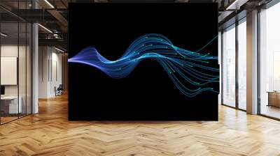 vector abstract light lines wavy flowing dynamic in blue green colors isolated on black background f Wall mural