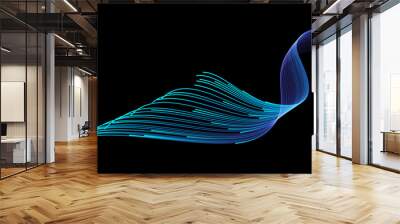 Vector abstract light lines wavy flowing dynamic in blue green colors isolated on black background for concept of AI technology, digital, communication, 5G, science, music Wall mural