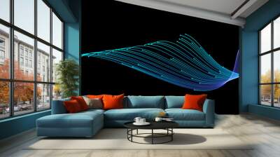 Vector abstract light lines wavy flowing dynamic in blue green colors isolated on black background for concept of AI technology, digital, communication, 5G, science, music Wall mural