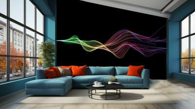 Vector abstract wave lines flowing dynamic in colorful spectrum colors isolated on black background for concept of modern, technology, digital, communication, science, music. Wall mural