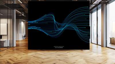 Vector abstract wave lines light blue and green colors on black background in concept technology, communication, digital, ai, data, science. Wall mural