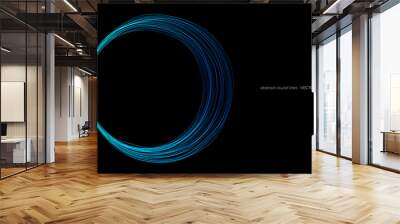 Vector abstract wavy circles lines round frame blue color isolated on black background. Technology modern concept Wall mural