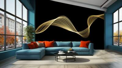 Vector brush stroke wave lines smooth flowing dynamic gold gradient light isolated on black background for concept of luxury, modern, technology, digital, science, music. Wall mural