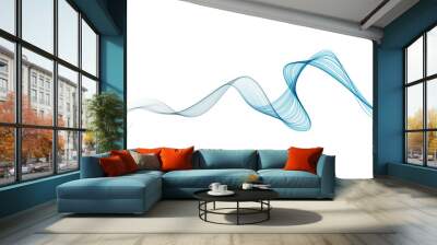 Vector curved wave lines brush stroke blue color isolated on white background for design element Wall mural