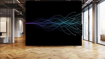 Vector wave lines flowing dynamic in blue green colors isolated on black background for concept of AI technology, digital, communication, science, music Wall mural