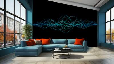 Vector wave lines flowing dynamic in blue green colors isolated on black background for concept of AI technology, music, sound Wall mural