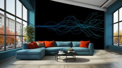 Vector wave lines flowing dynamic in blue green colors isolated on black background for concept of AI technology, music, sound Wall mural