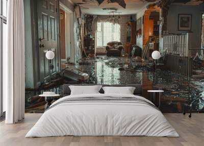 A flooded room with a couch and a chair Wall mural