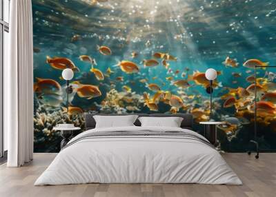 A school of fish swimming in the ocean Wall mural