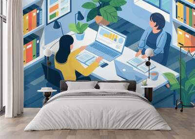 two people working on laptops in an office Wall mural