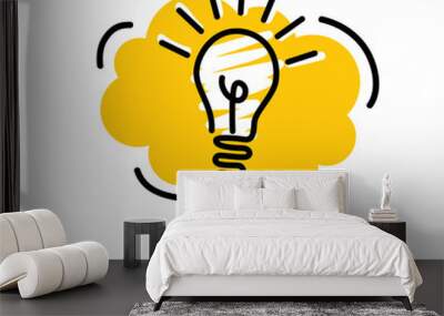 Bright yellow speech bubbles with icons light bulb. Concept ideas or insight. Wall mural