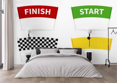 Flag Start. Flag finish for the competition. streamers of Start and Finish in flat style. 4 different colors of a finish line. vector illustration isolated on white. Wall mural