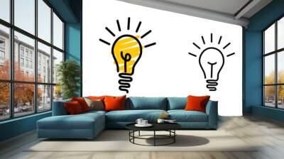 Linear Glowing light bulb on white background. Set icon in Doodle style. Wall mural