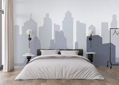 Multilayer Silhouette of a night city. Background for banner big city or design template. The center of the town - Vector illustration. Wall mural