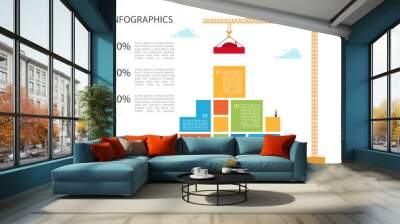 Tower crane builds building. Infographic Concept of building business. Wall mural