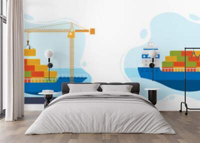 worldwide cargo delivery by water. Loading and unloading cargo, Maritime Ship sails on the ocean. Wall mural