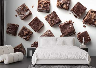 a whole view of multiple fudge pieces on isolated white background, view from above, editorial photography Wall mural