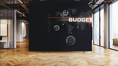 A person analyzes a budget with financial icons and graphs, illustrating innovative planning and strategic decision-making. Wall mural